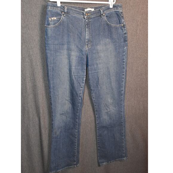 Lee Relaxed Boot Cut Women's 16 Long Western Denim Jeans Distressed At the Waist - Picture 1 of 10